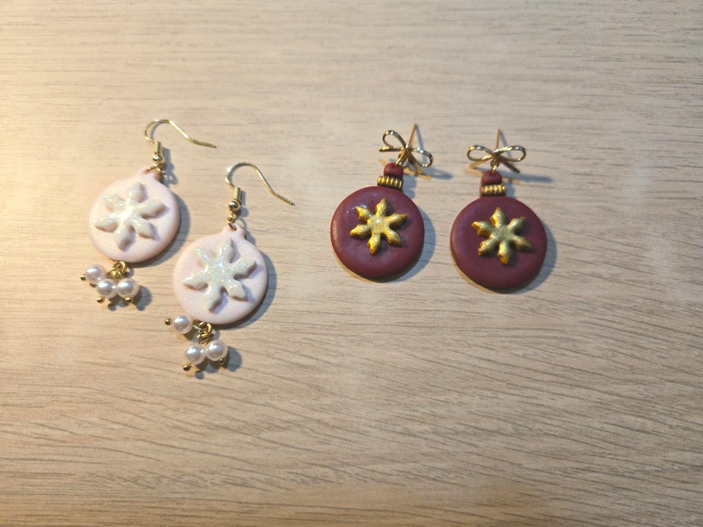 Handmade Snowflake Ornament Clay Earrings, Clearance