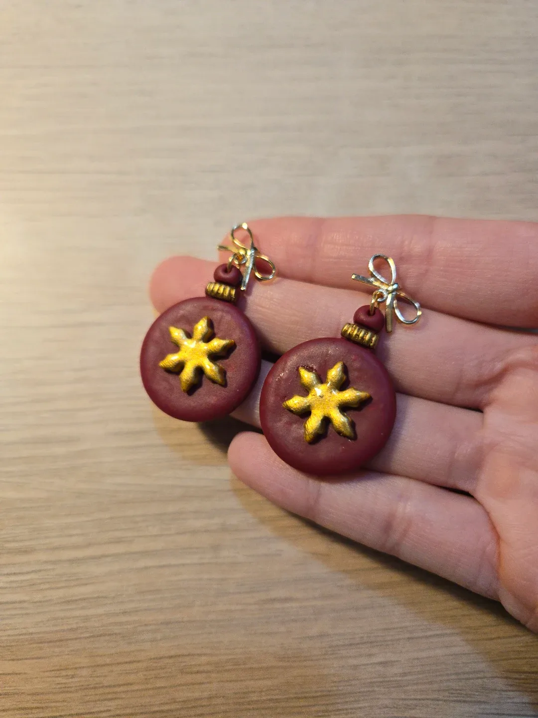 Handmade Snowflake Ornament Clay Earrings, Clearance image indicator(2)