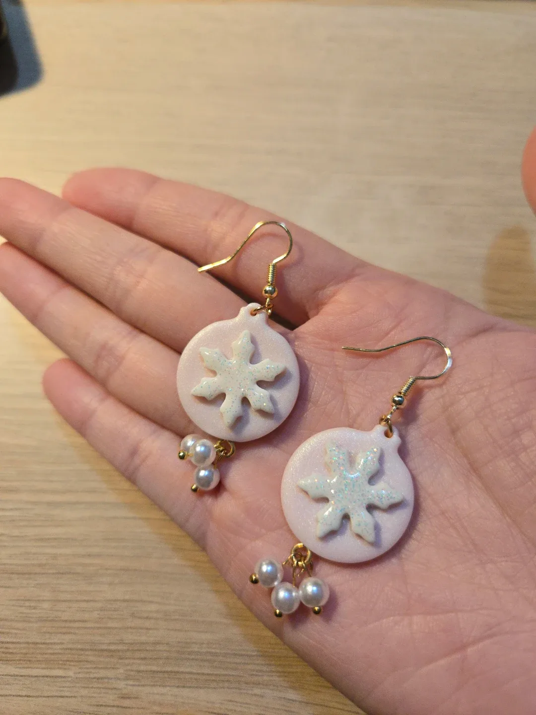Handmade Snowflake Ornament Clay Earrings, Clearance image indicator(4)