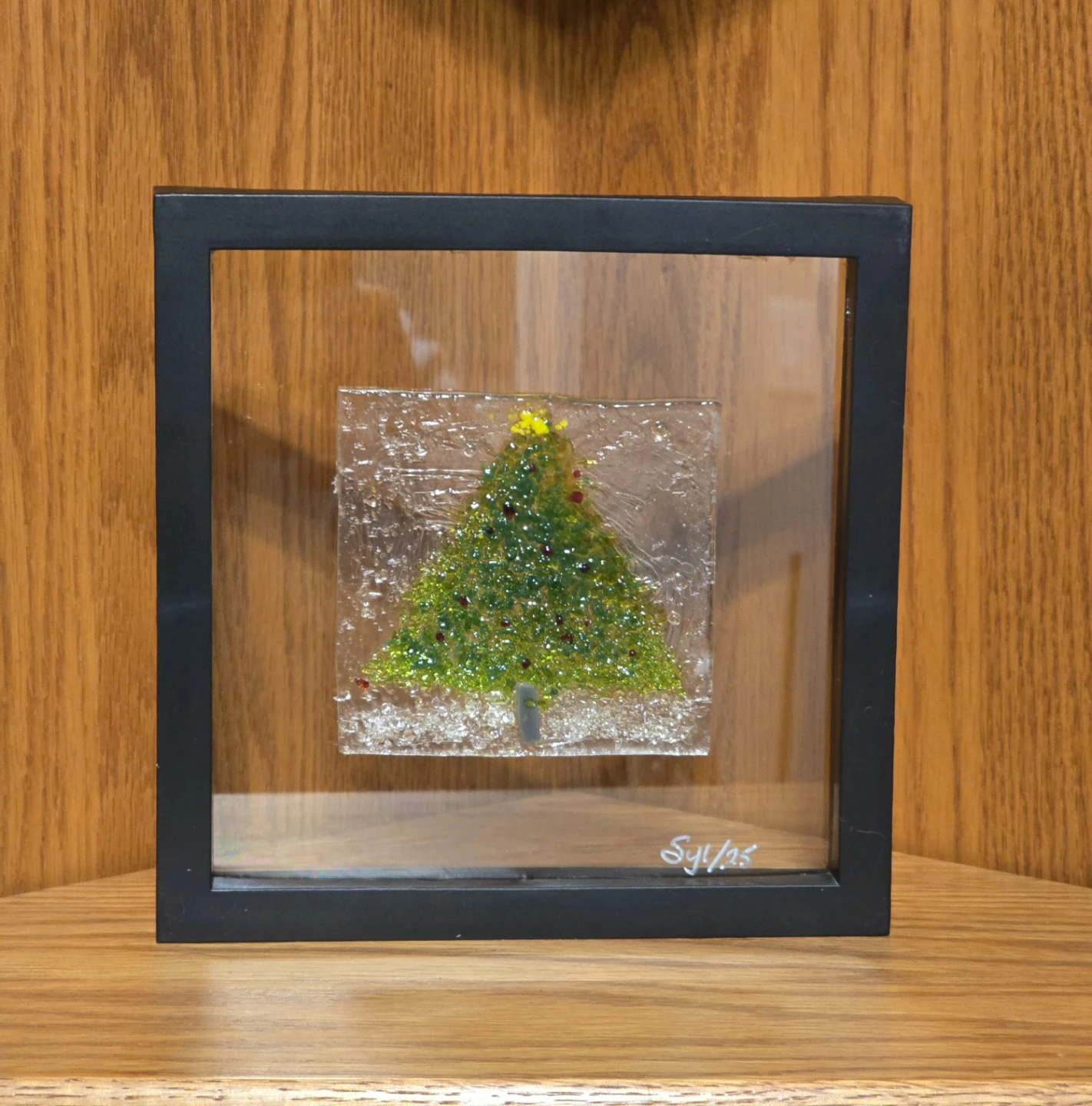 Fused Glass Christmas Tree Art - 6x6 Frame - photo 2