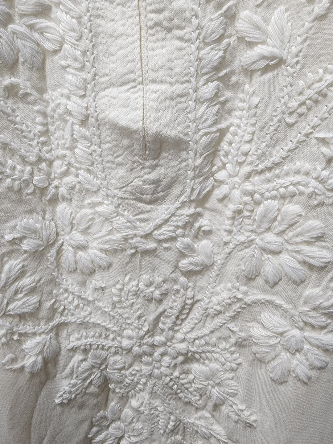 New White Embroidered Kurti - Chest 26", Length 43" 1 image indicator(4)