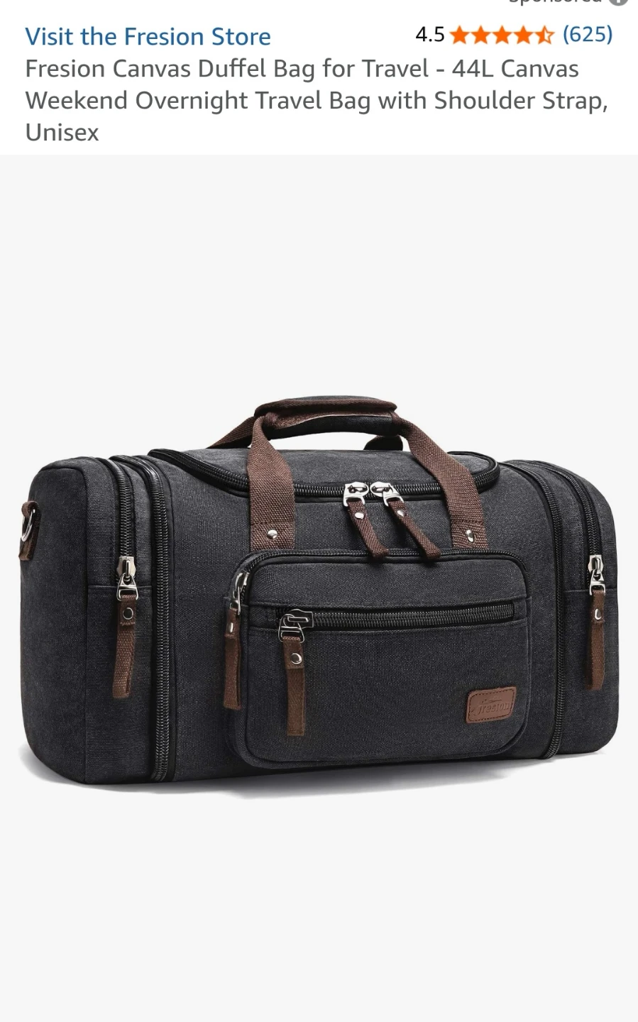 Fresion Canvas Duffle Bag 44L - Travel/Overnight Bag