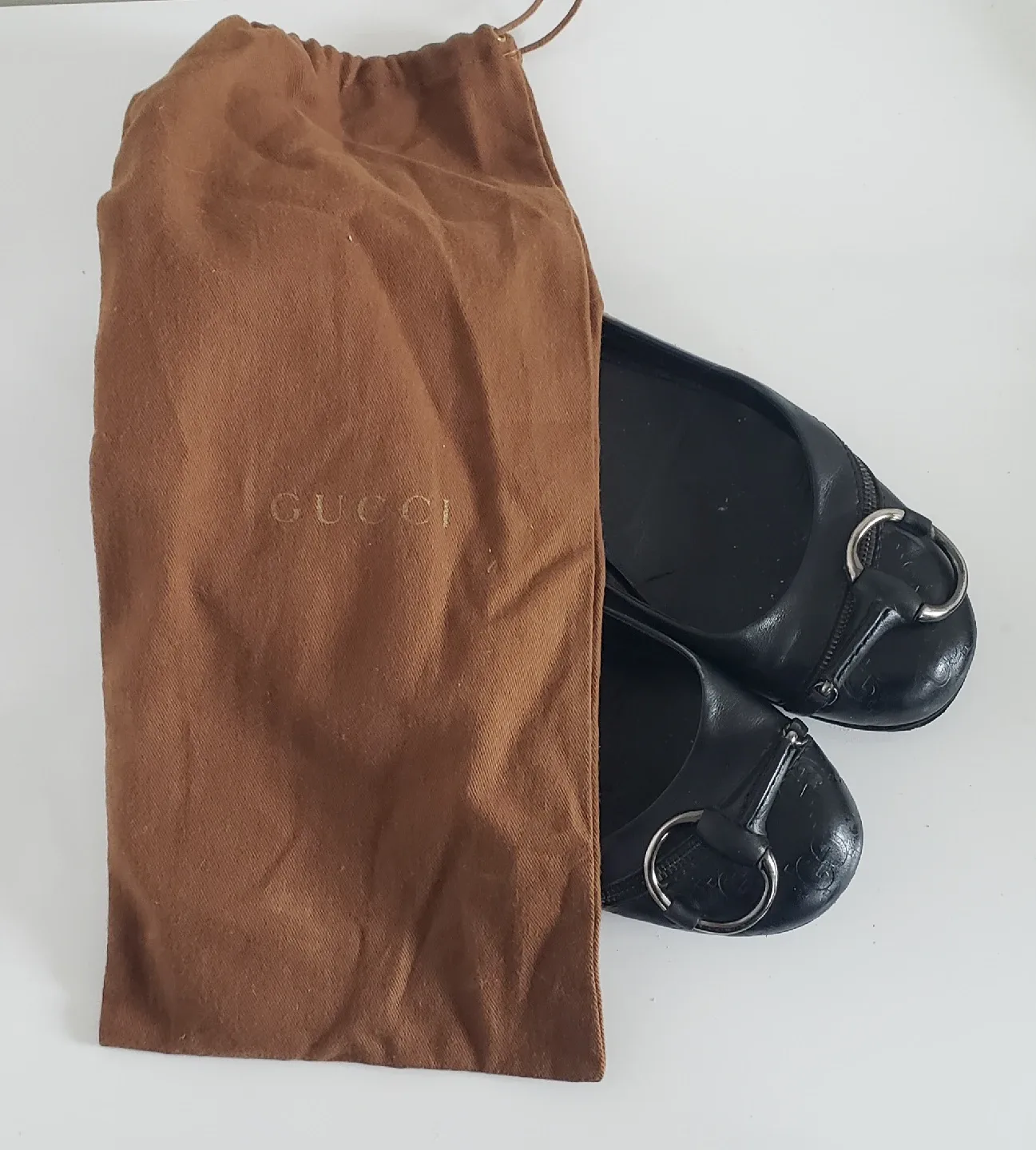 Gucci Black Monogram Leather Ballet Flats w Dustbag image indicator(7)