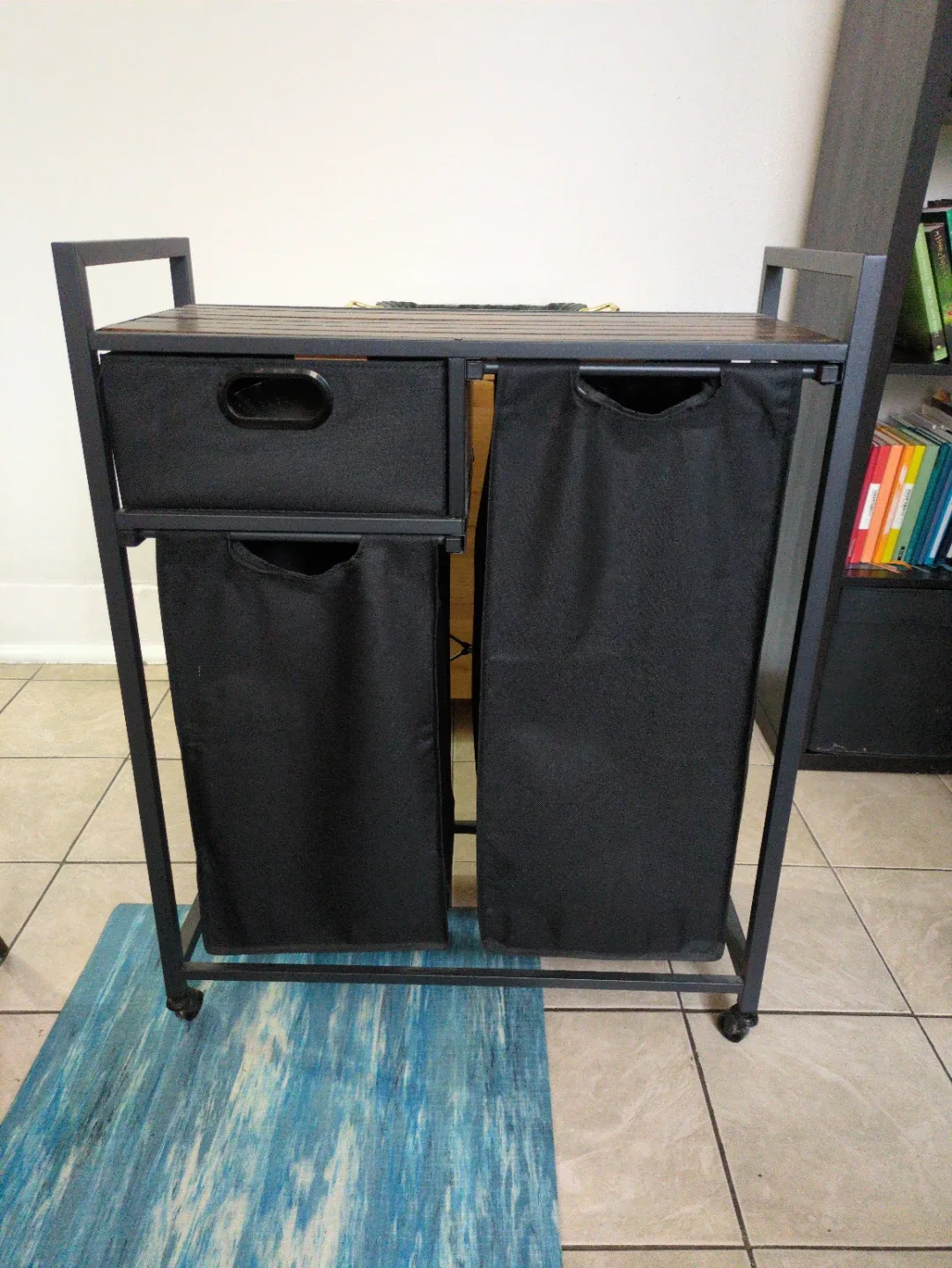 Laundry Cart with Shelf & Double Hamper