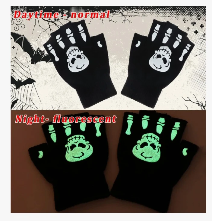 NEW!  LUOFUR Halloween Skeleton Fingerless Gloves - photo 5