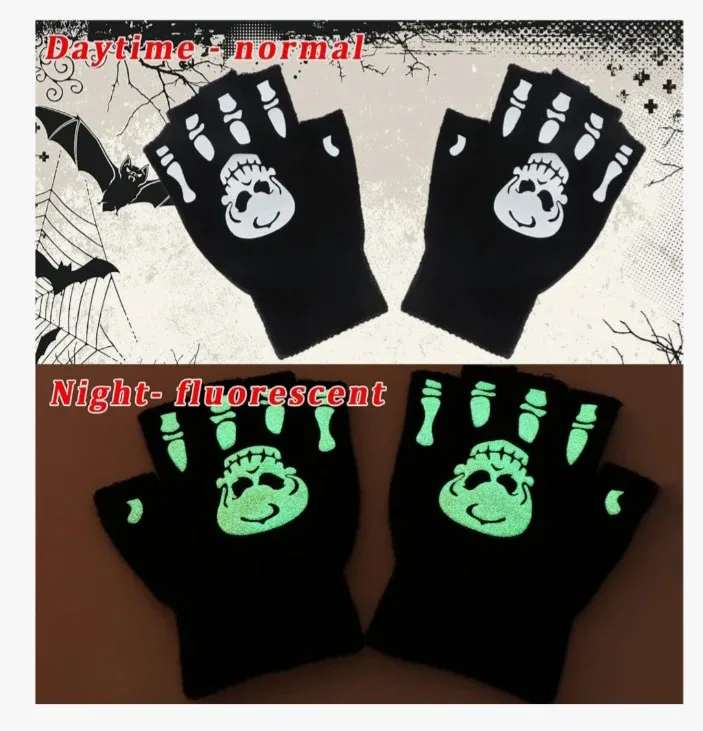 NEW!  LUOFUR Halloween Skeleton Fingerless Gloves image indicator(5)