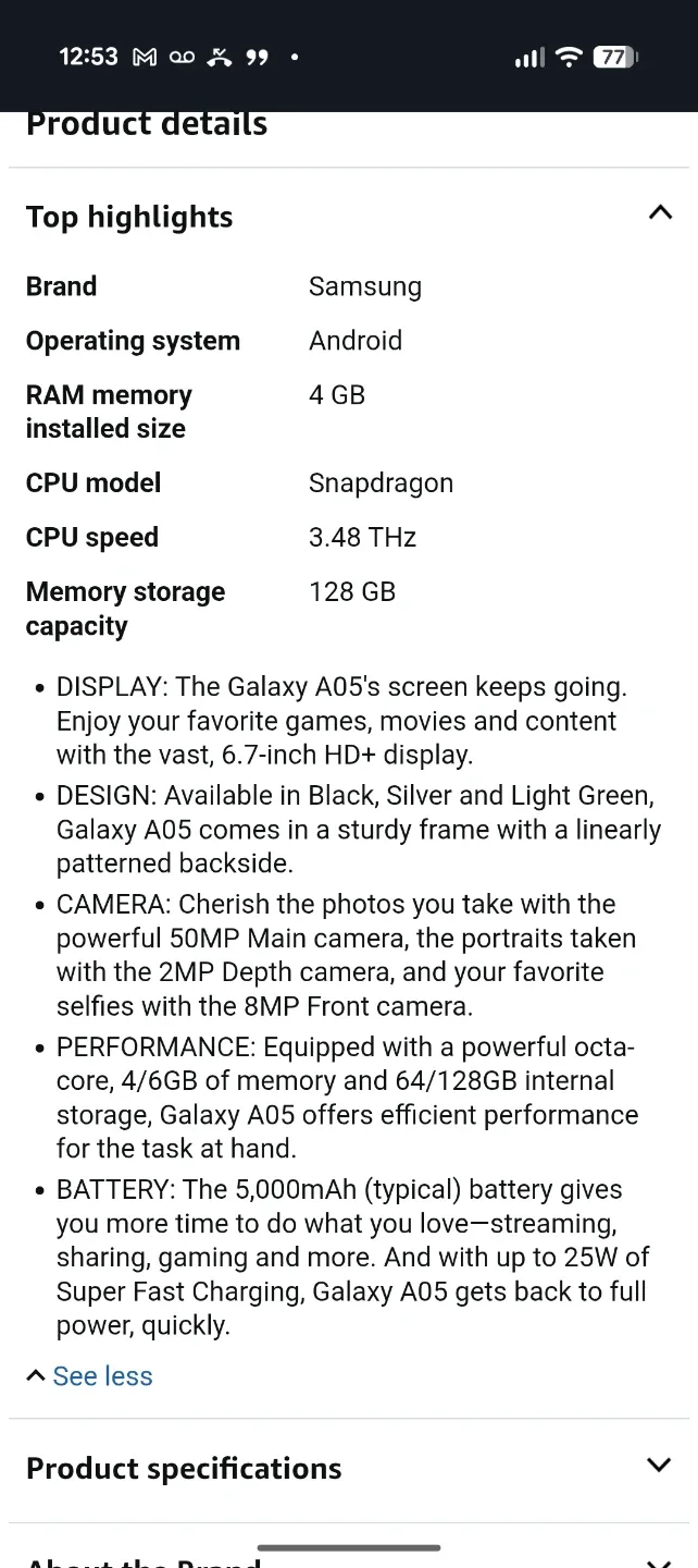 Samsung Galaxy A05 Dual Sim Black - BRAND NEW! image indicator(7)