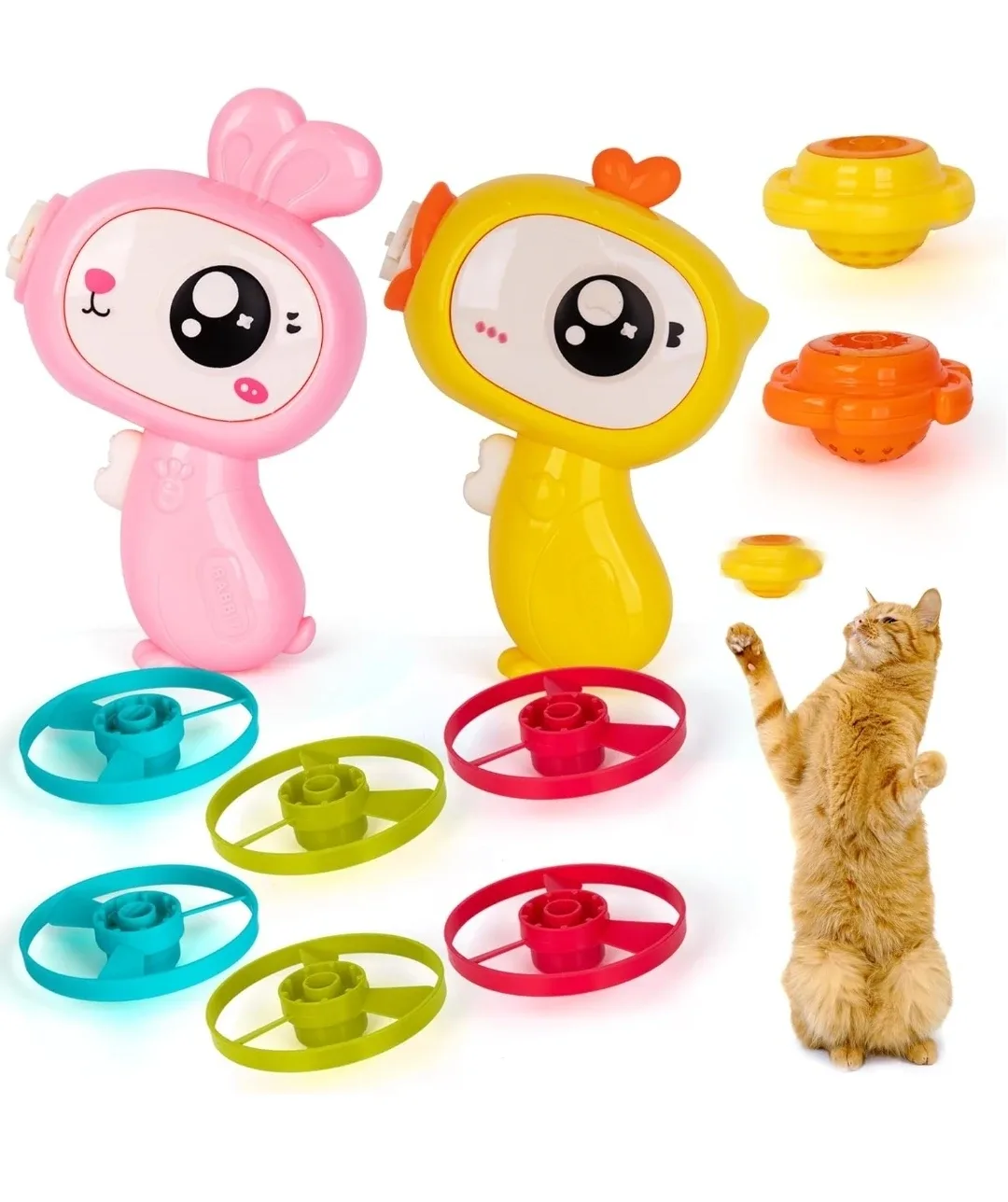 LED Disc Launcher Set 2 Launchers 6 Discs + 2 LED Spin Tops