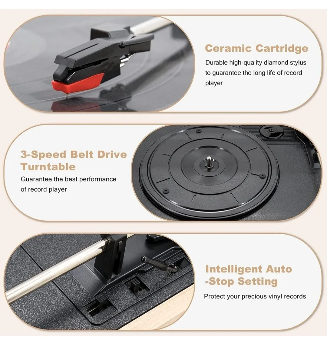 LP&No.1 Wireless Vintage Turntable with Stereo Speakers image indicator(10)