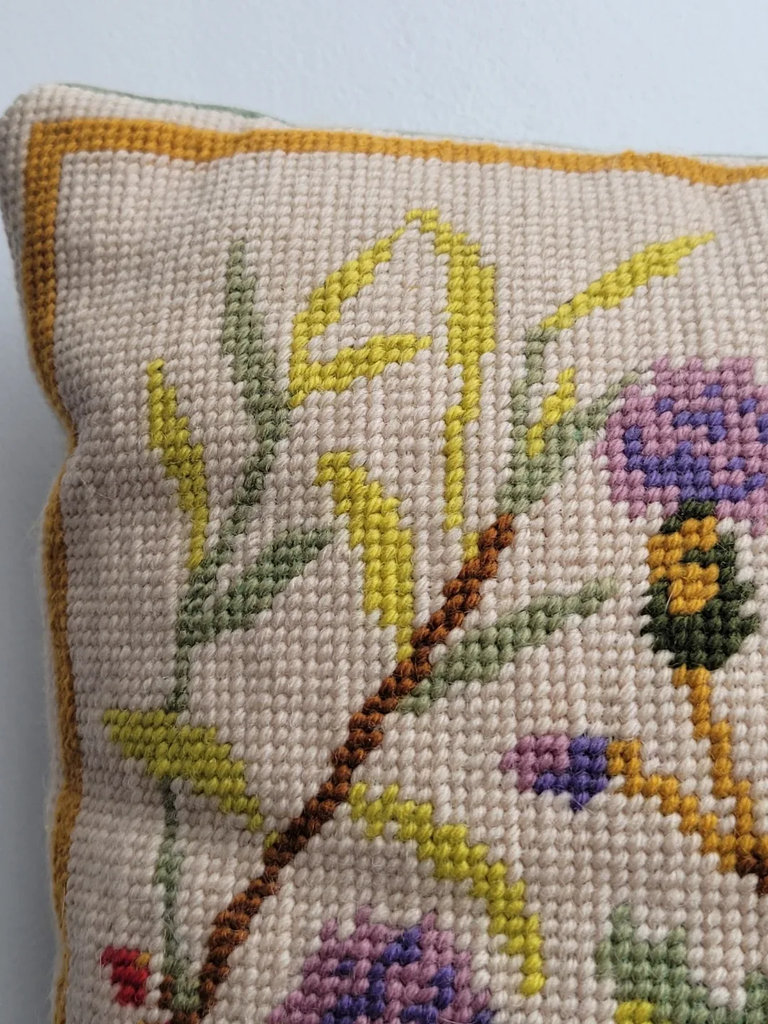 Vintage Floral Thistle Needlepoint Throw Pillow image indicator(4)