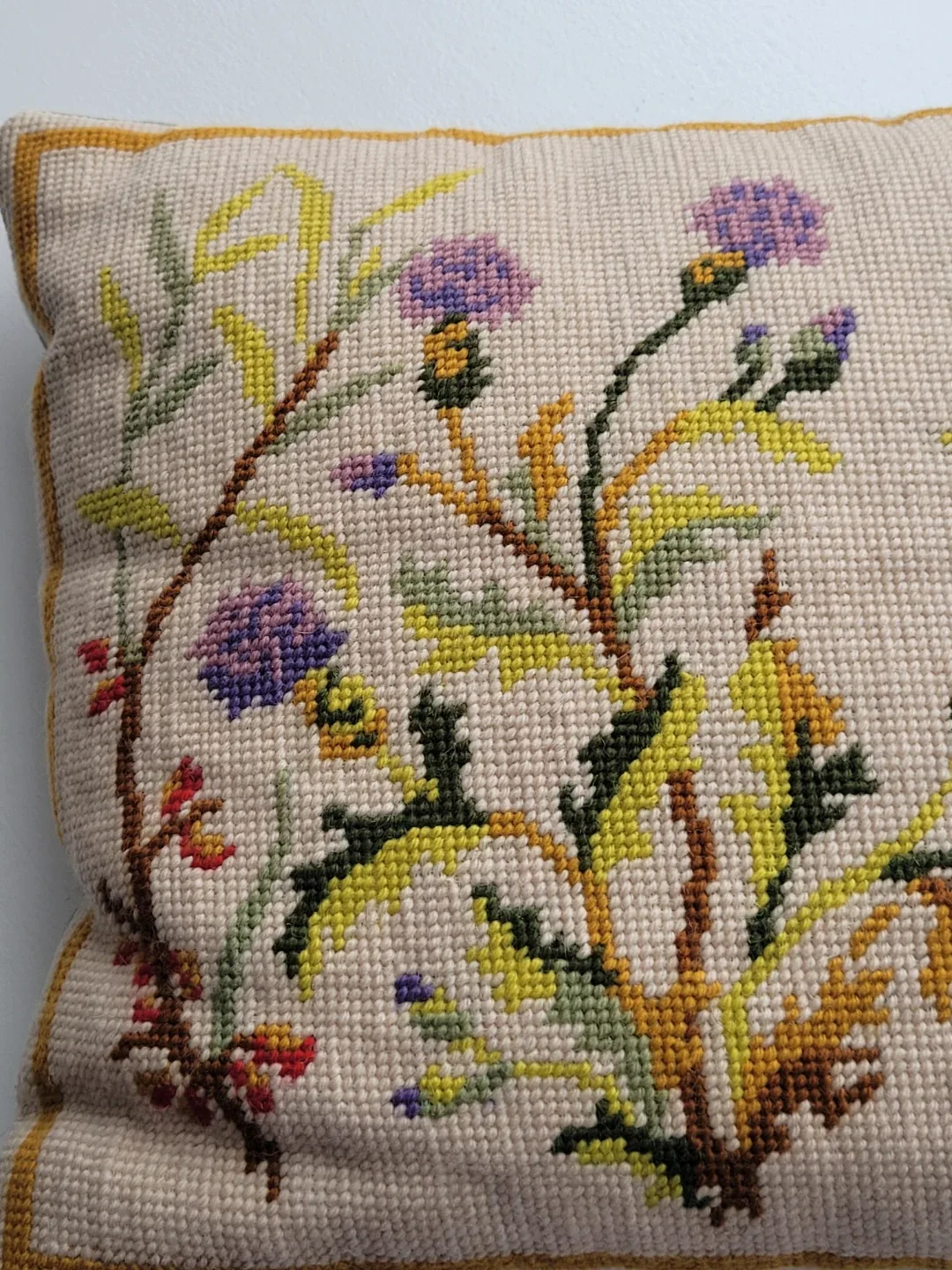 Vintage Floral Thistle Needlepoint Throw Pillow image indicator(5)