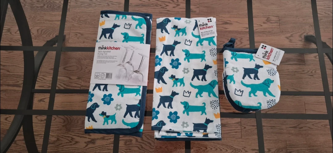 Dish Drying Mat, Kitchen Towel & Oven Mitt Set