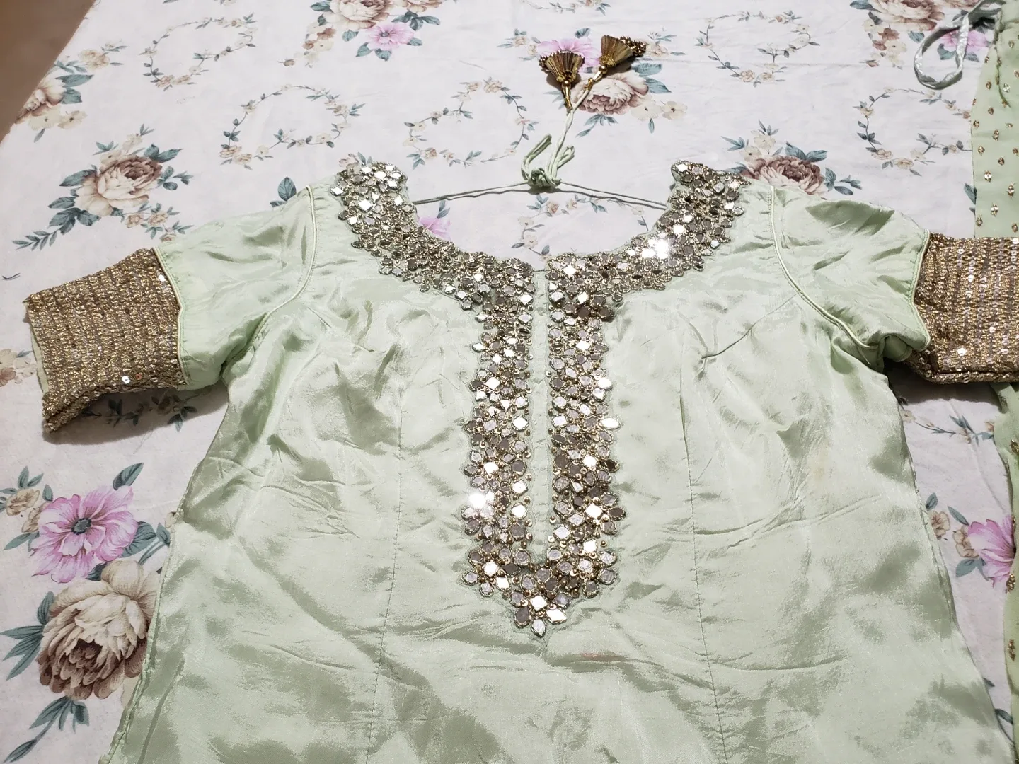 Mint Green  Shrara Suit in Silk image indicator(2)