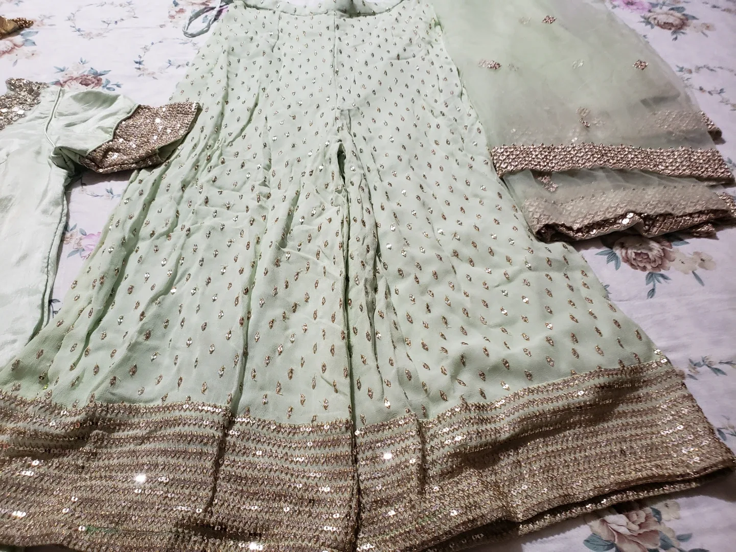 Mint Green  Shrara Suit in Silk image indicator(3)