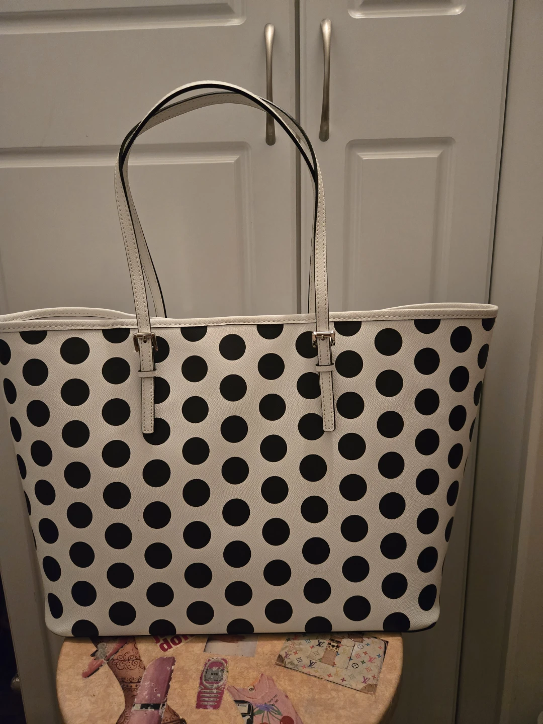 NEW in Duster Bag Michael Kors Leather Polka Dot Tote Bag - photo 4