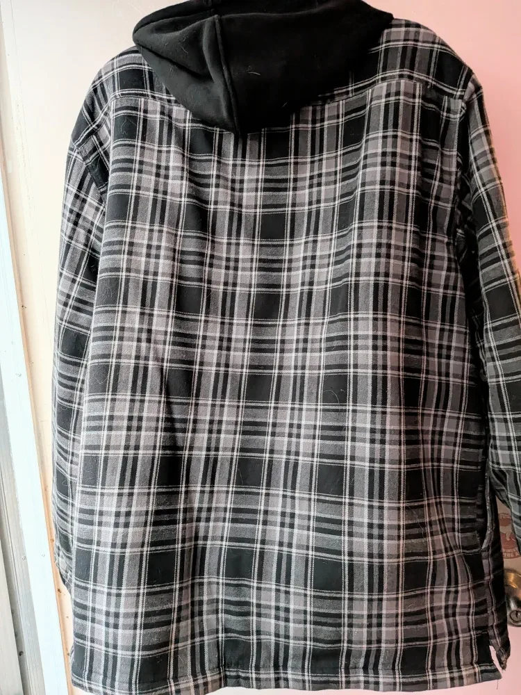Plaid Flannel Shirt Jacket with Hood preowned sz XXL image indicator(3)