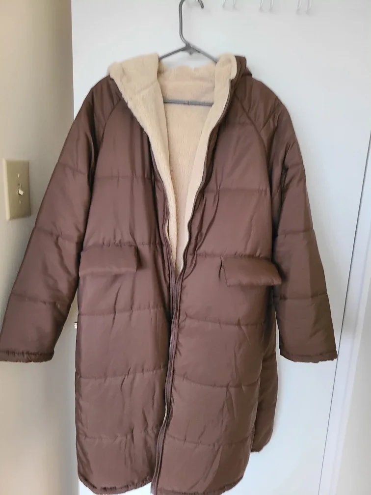 Reversible Sherpa & Puffer Coat - Brown & Beige image indicator(4)