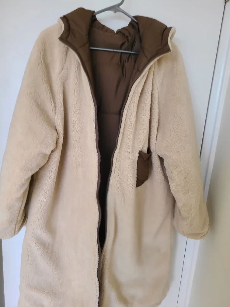 Reversible Sherpa & Puffer Coat - Brown & Beige image indicator(6)