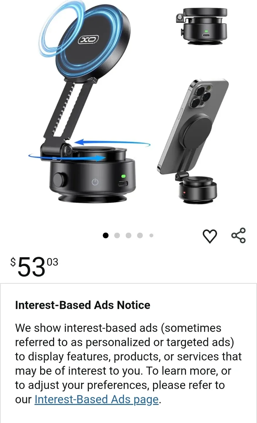 XO-C166 Electric Vacuum Magnetic Phone Holder image indicator(3)