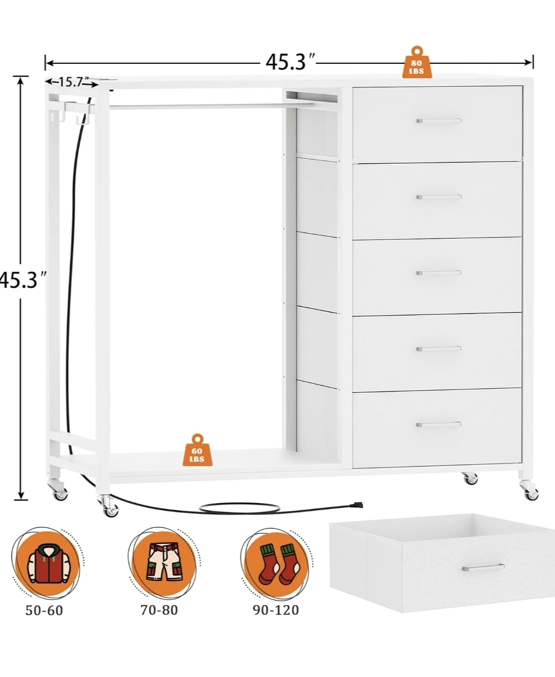 White and pink Clothes Rack with Drawers