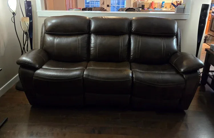 Brown Leather Reclining Sofa and Power Headrest