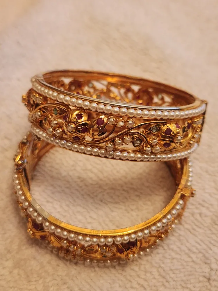 Gold Tone Bangles with Intricate Designs image indicator(5)