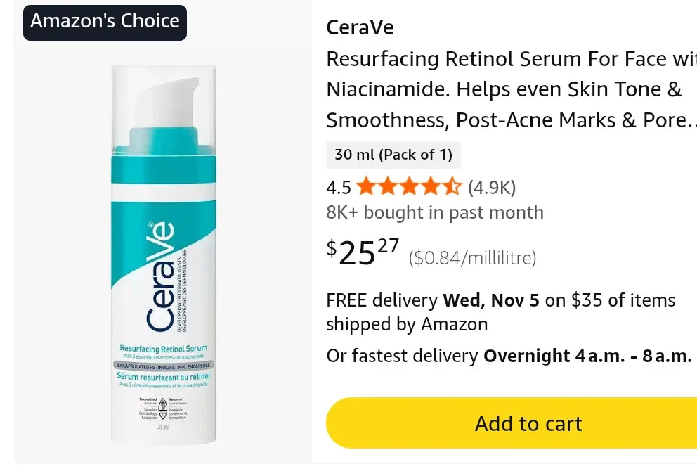 New CeraVe Resurfacing Retinol Serum thumbnail