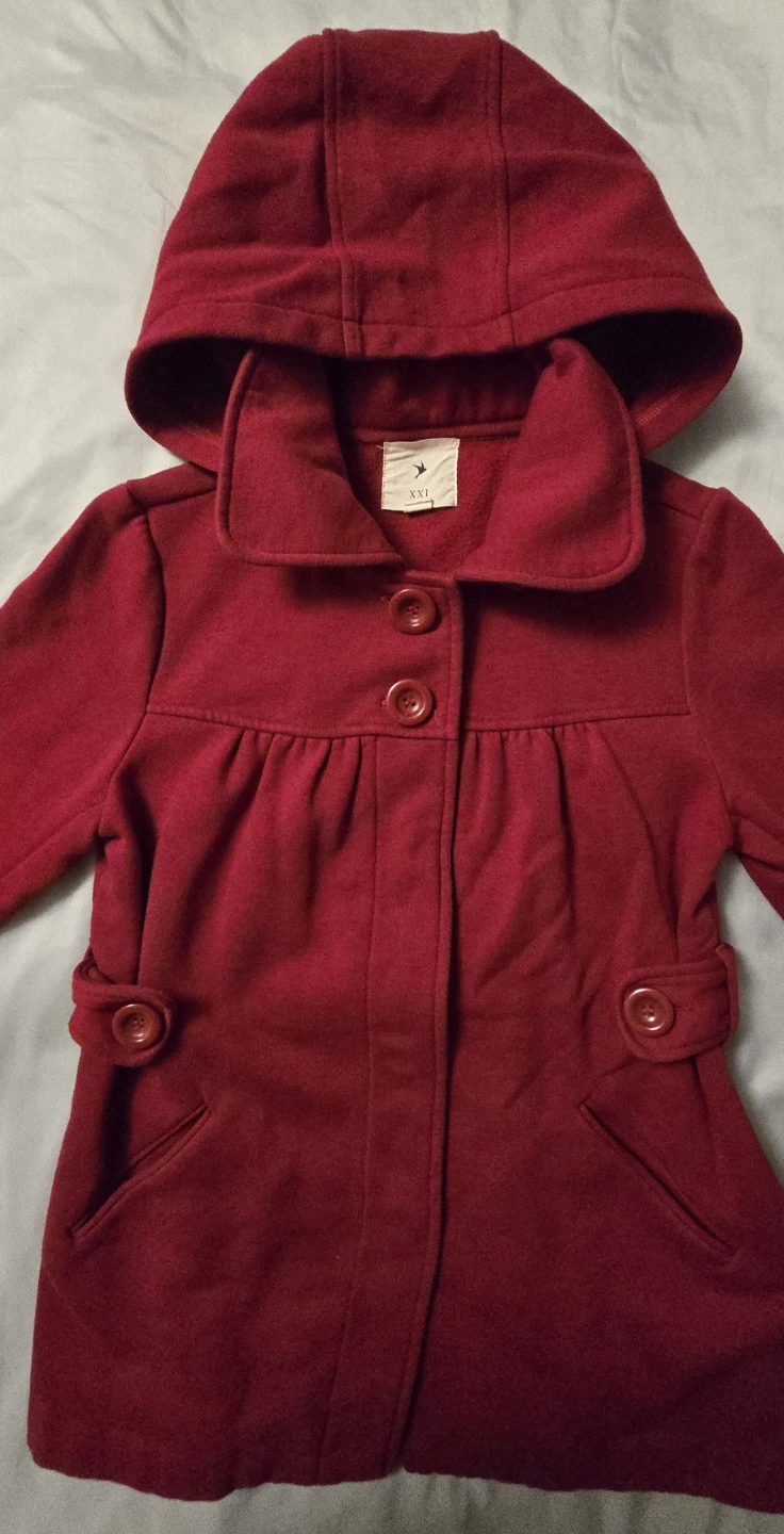 Forever 21 Red Hooded Pea Coat! - Size Women's Medium - photo 2