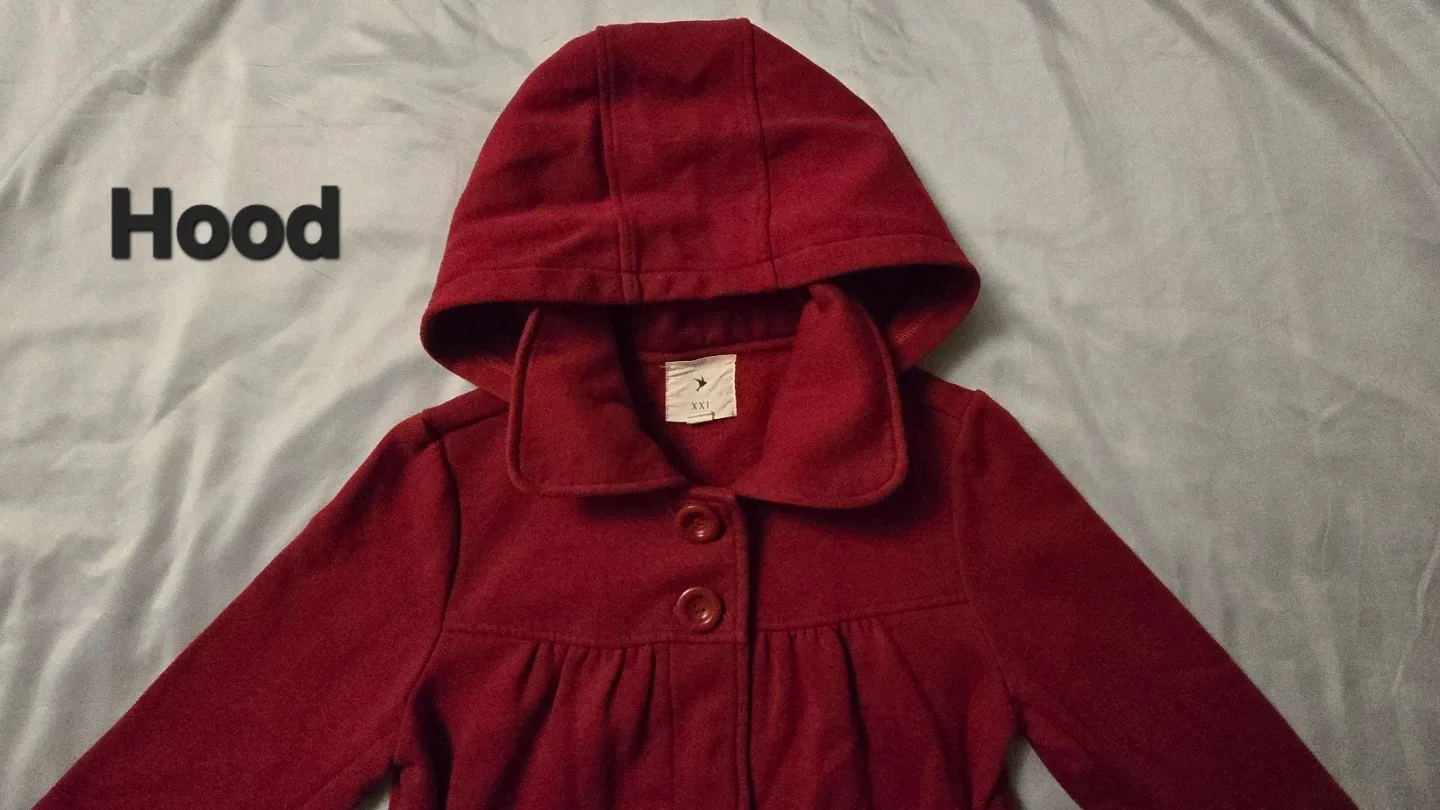 Forever 21 Red Hooded Pea Coat! - Size Women's Medium image indicator(3)