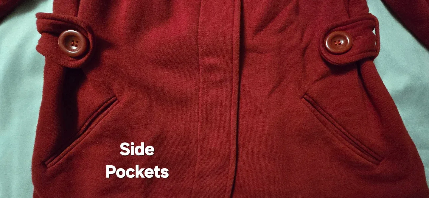 Forever 21 Red Hooded Pea Coat! - Size Women's Medium image indicator(4)