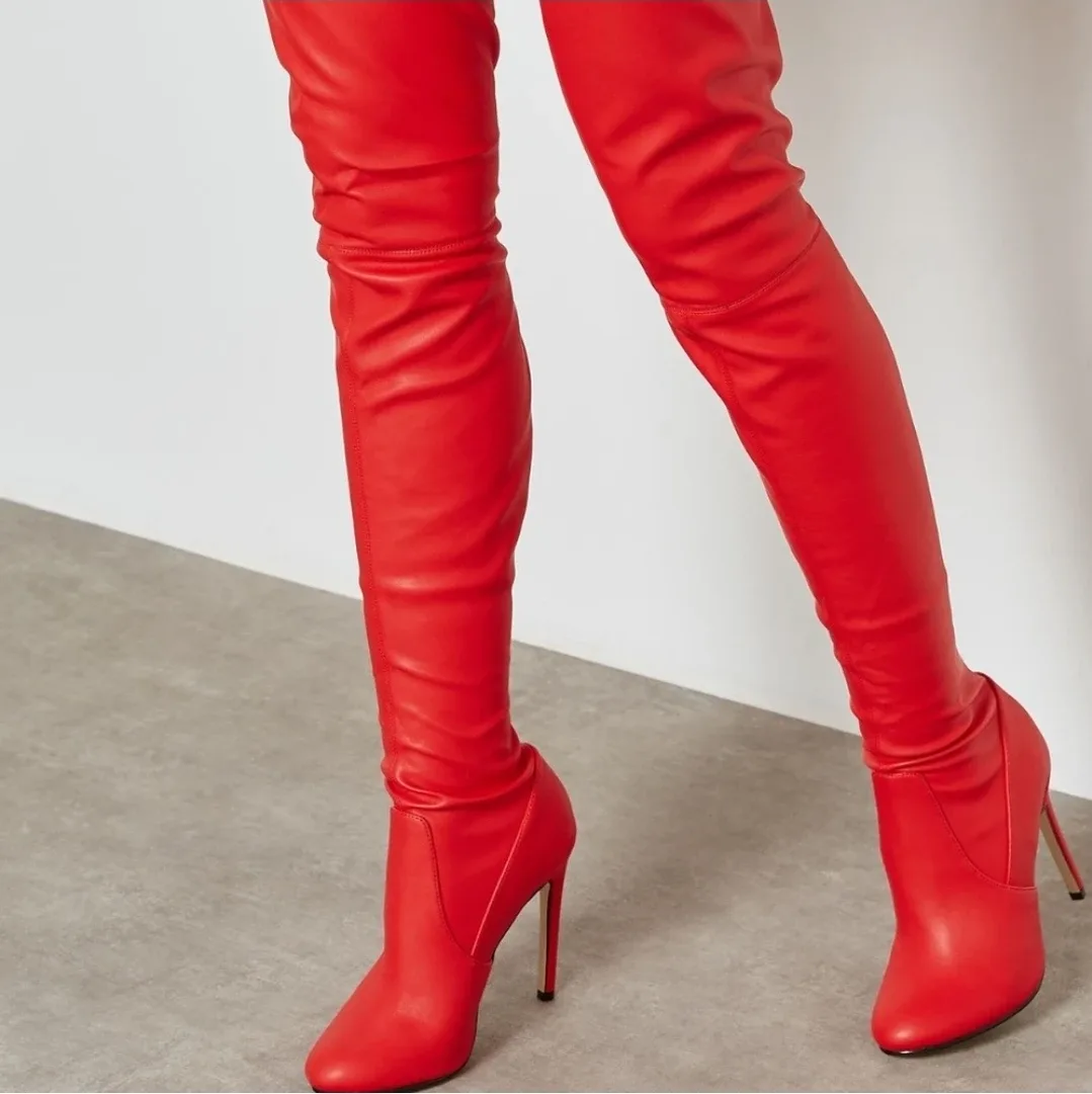 Thigh high red stiletto boots image indicator(10)