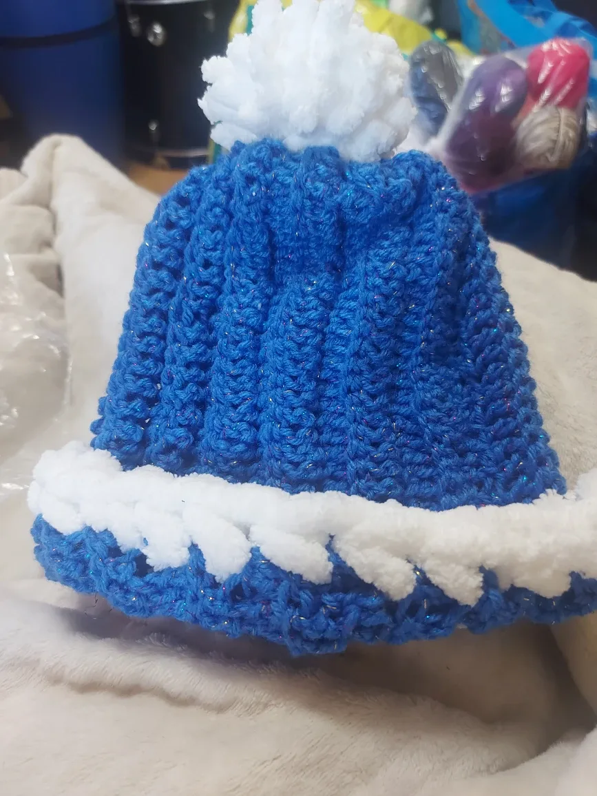Handmade Blue & White Knit Beanie