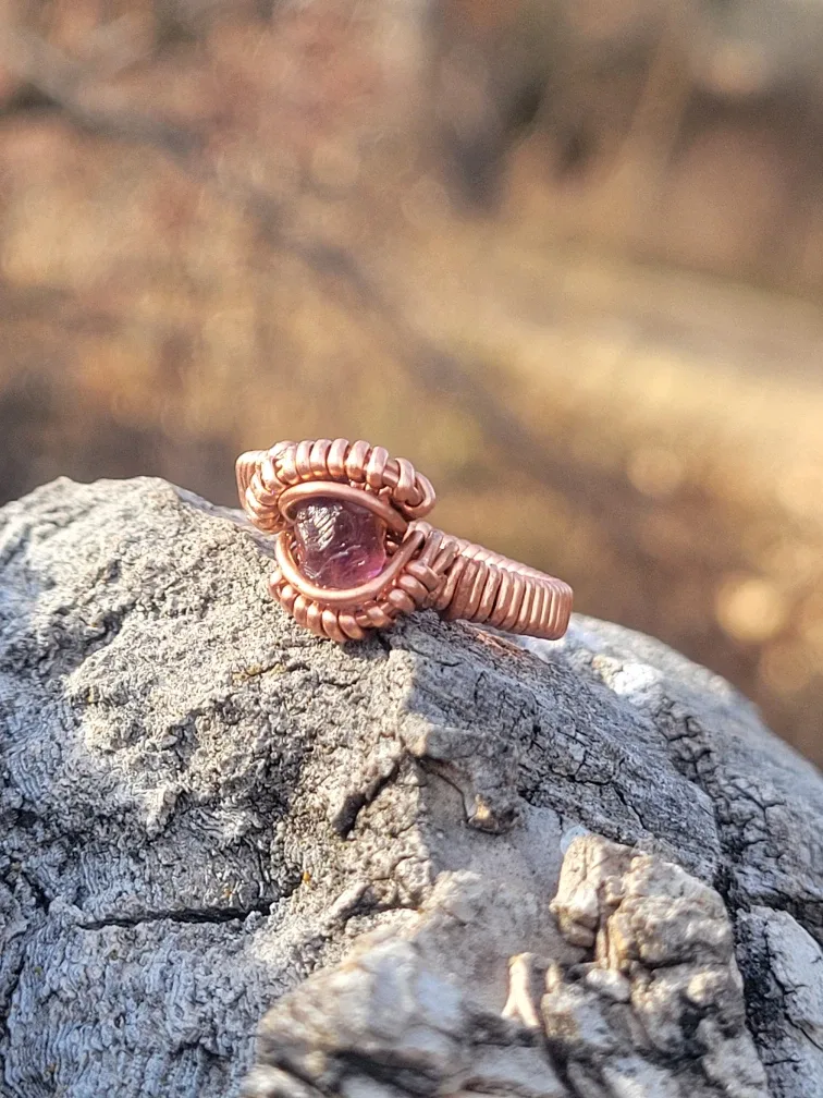 Handmade moonstone and amethyst Copper Wire Wrapped Rings image indicator(2)