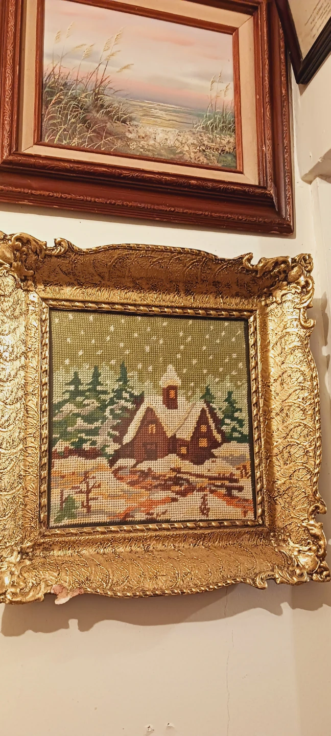 Vintage Framed Needlepoint Winter Scene - photo 4