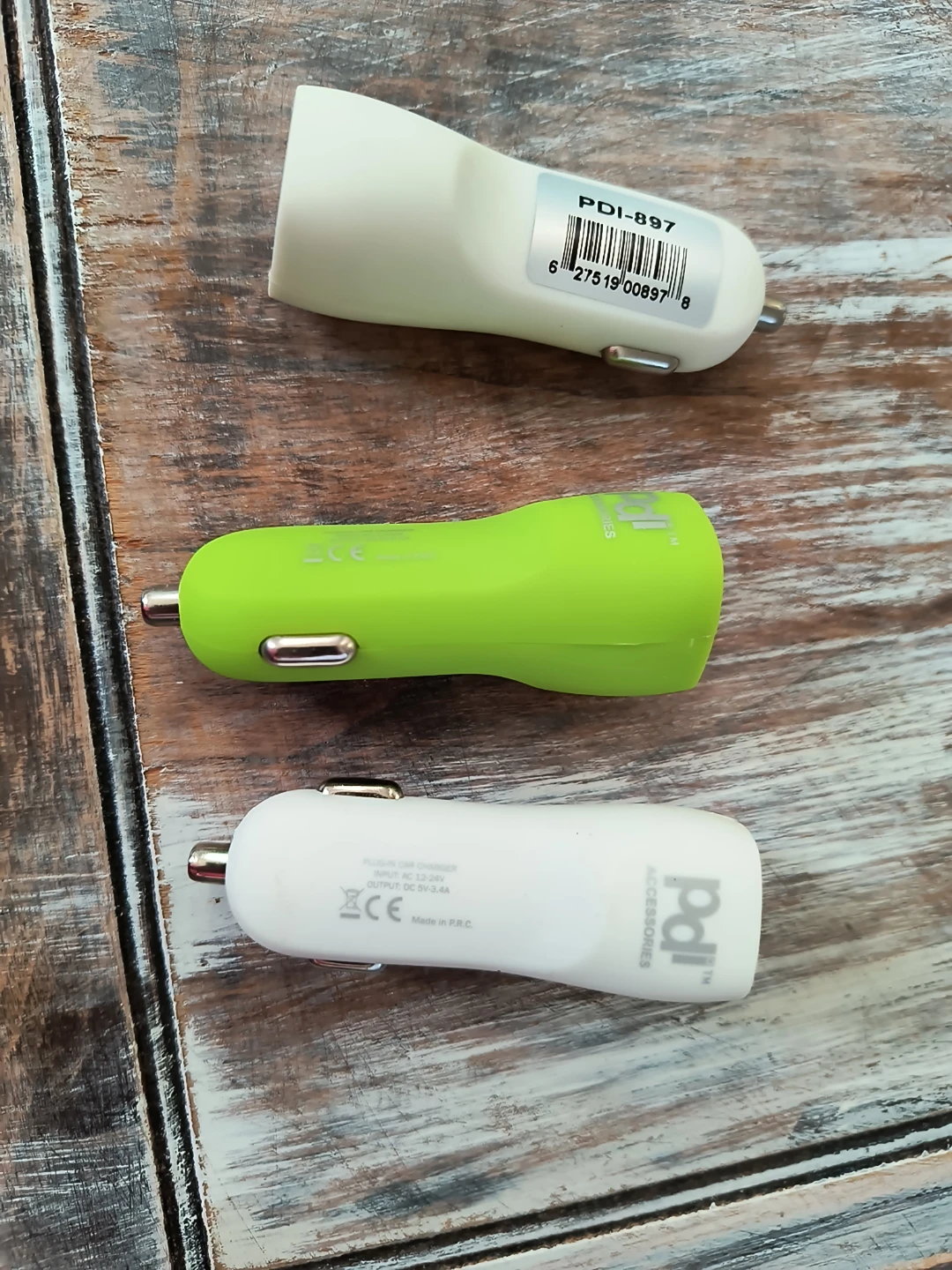 3 pcs PDI-897 Dual USB Car Charger - White & Green - photo 2