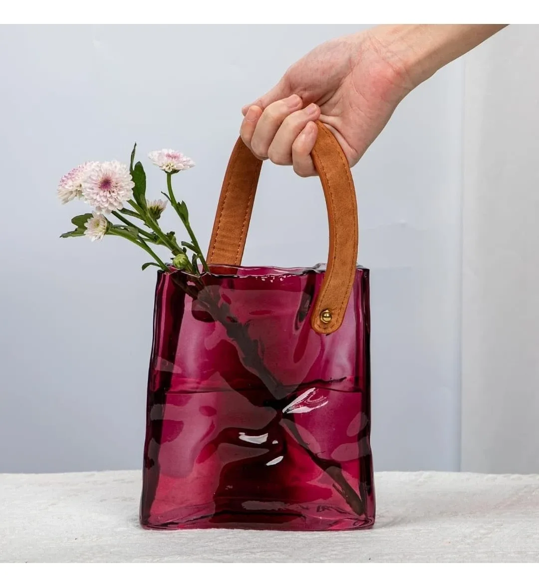 Burgundy Glass Vase with Handle