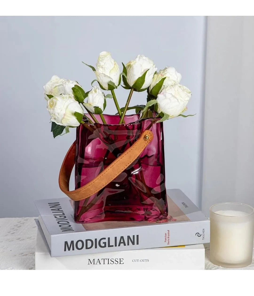 Burgundy Glass Vase with Handle image indicator(2)