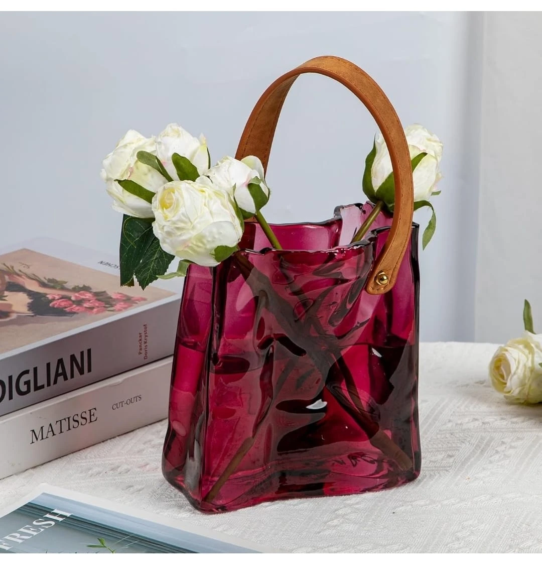 Burgundy Glass Vase with Handle - photo 3