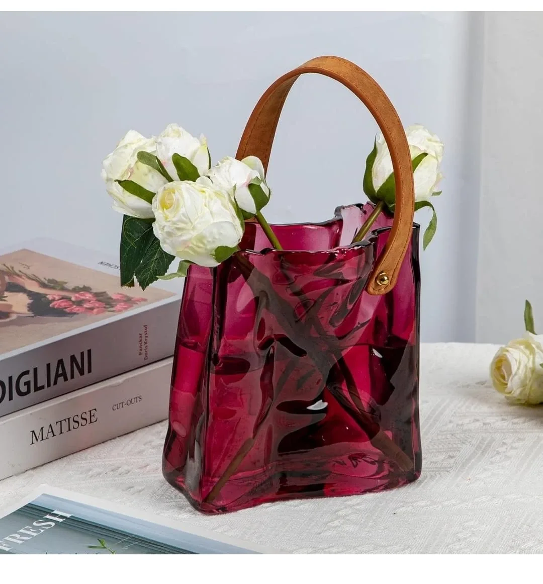 Burgundy Glass Vase with Handle image indicator(3)