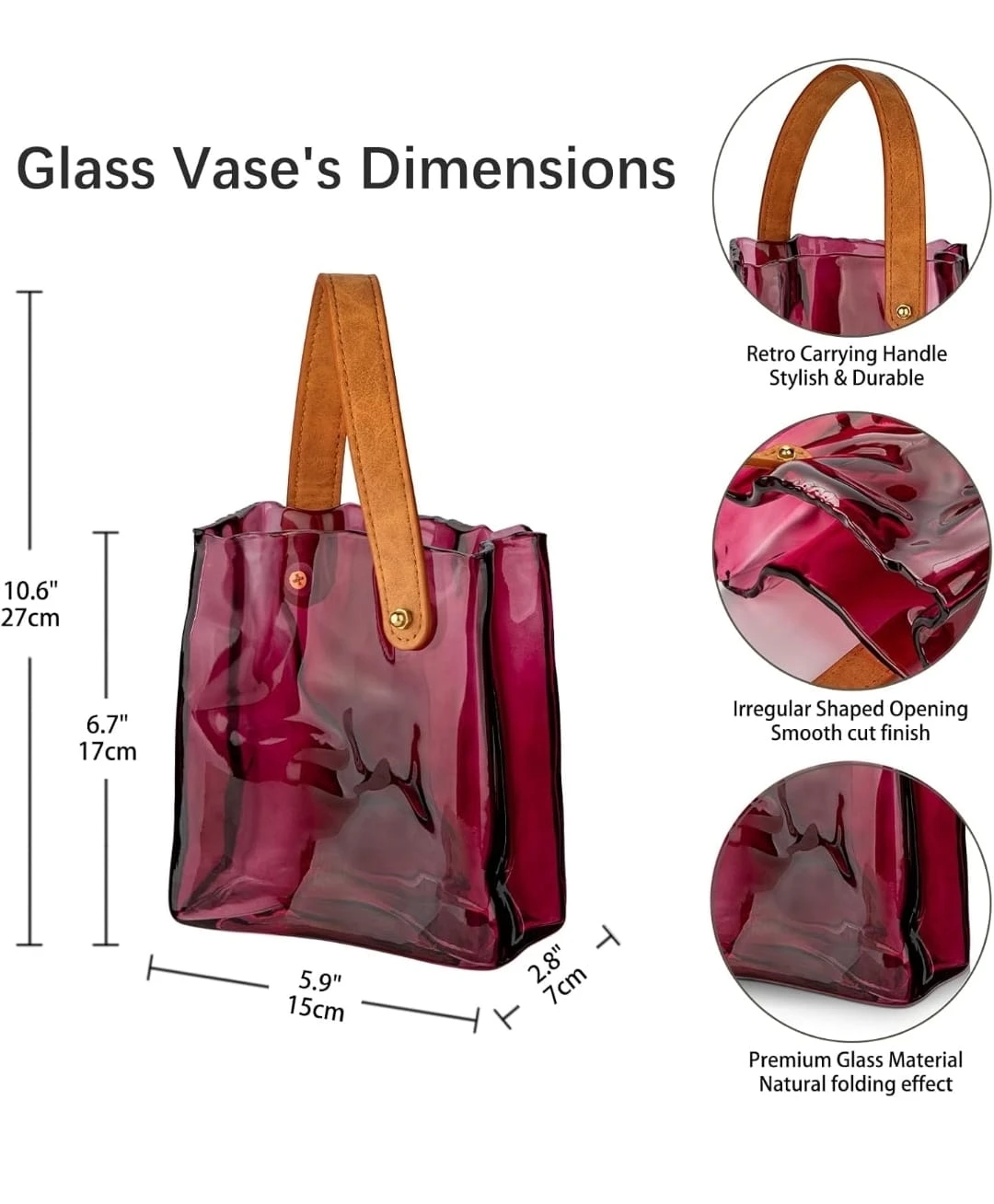 Burgundy Glass Vase with Handle - photo 4