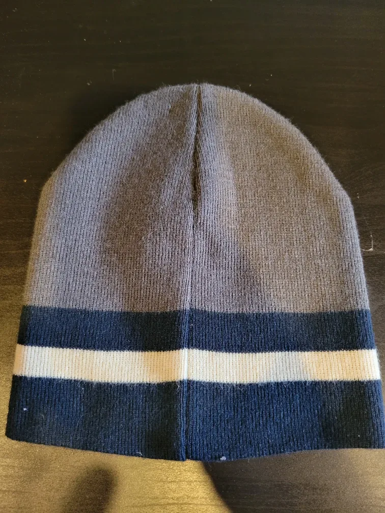 Striped Beanie Hat - Grey, White, Black