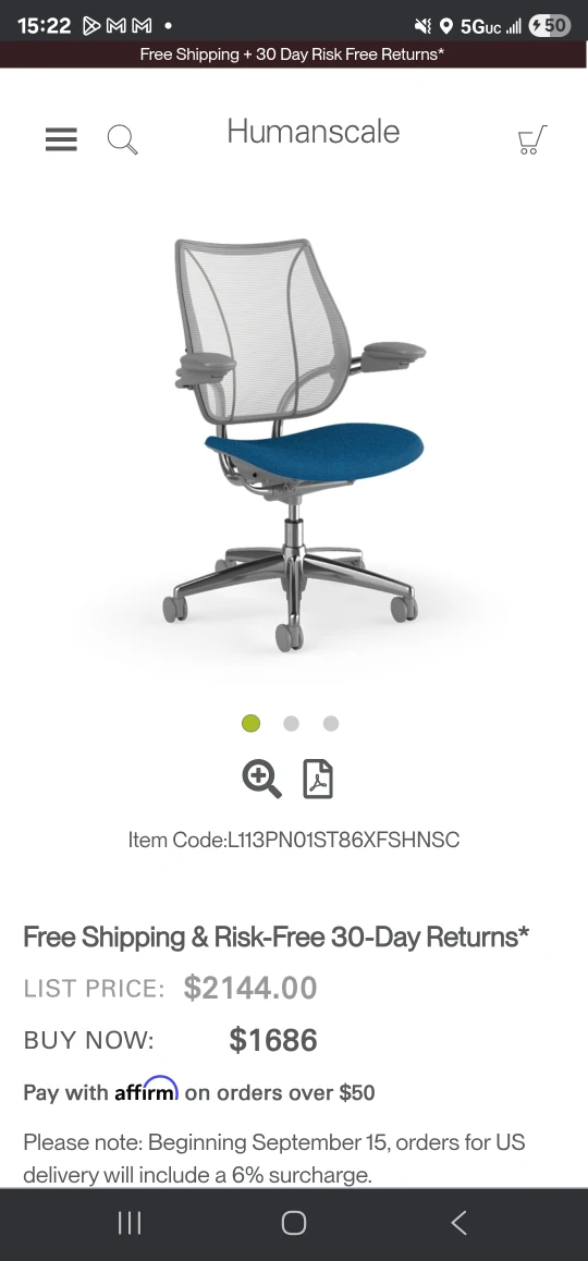 Humanscale Liberty Chair - Blue Seat, Gray grame, Aluminum base - photo 4