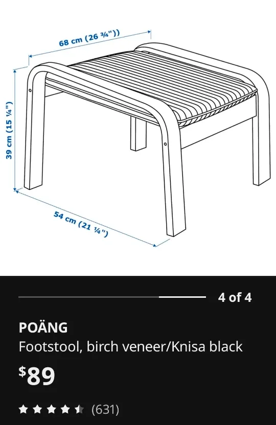 IKEA POÄNG Footstool - Birch Veneer/Knisa Black image indicator(2)