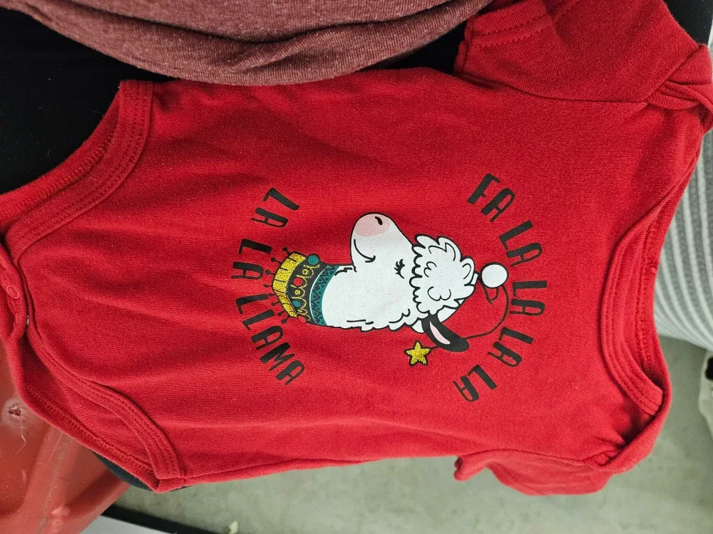 Red Fa La La Llama Baby Onesie 6/9M