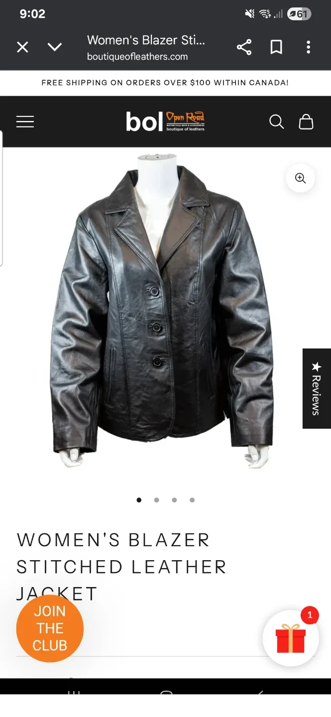 Women's Black Stitched Leather Blazer Jacket