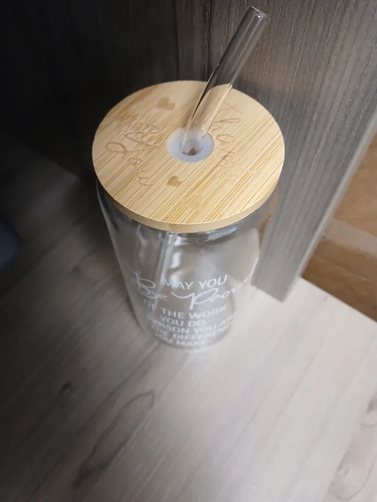 🆕️Glass jar with bamboo top, glass straw, cleaning - Giftable! image indicator(2)