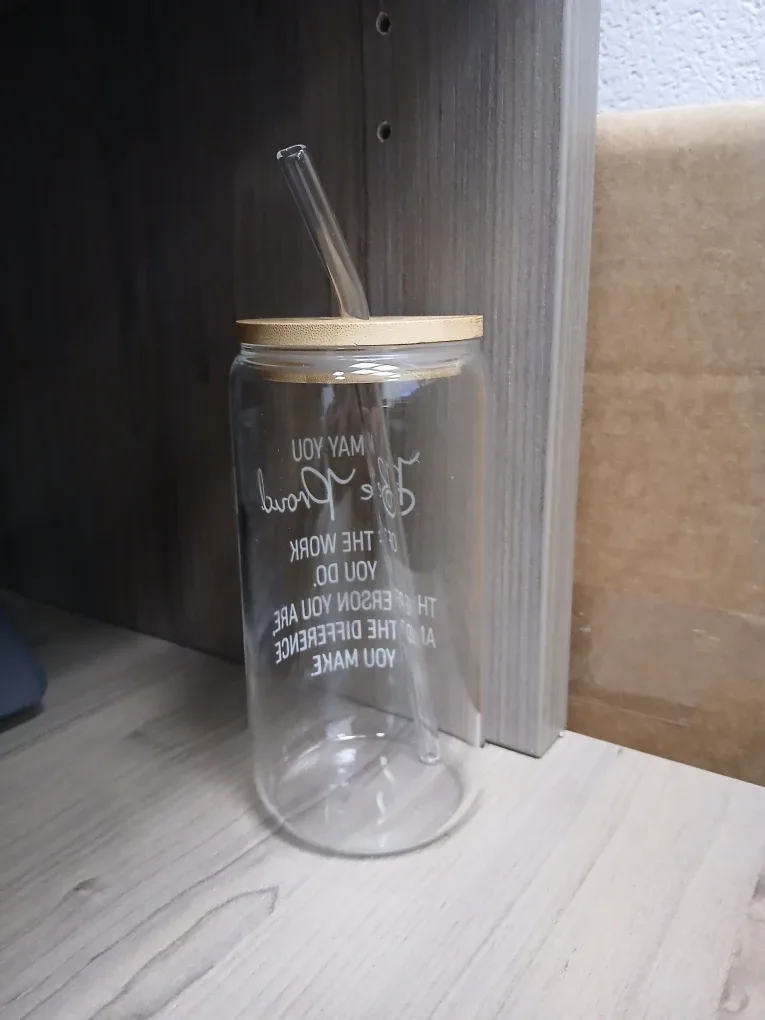 🆕️Glass jar with bamboo top, glass straw, cleaning - Giftable! image indicator(4)