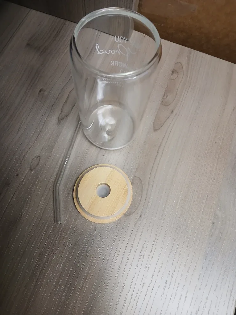 🆕️Glass jar with bamboo top, glass straw, cleaning - Giftable! image indicator(5)