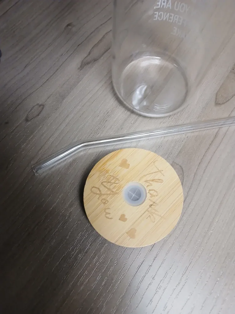 🆕️Glass jar with bamboo top, glass straw, cleaning - Giftable! image indicator(6)