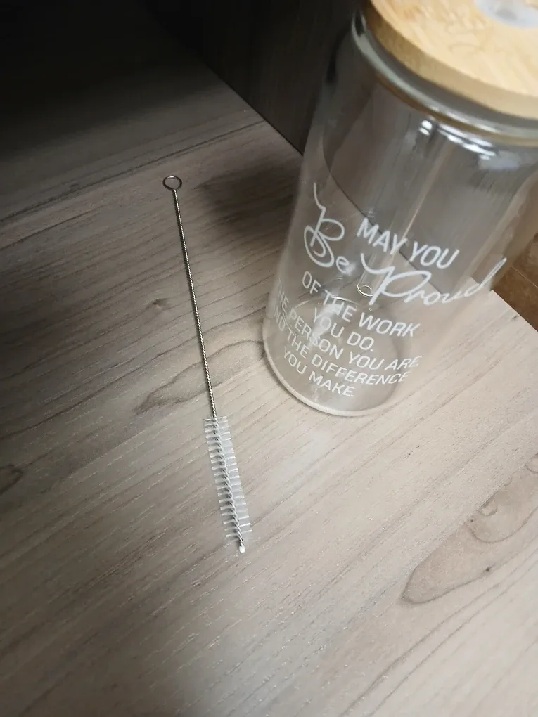 🆕️Glass jar with bamboo top, glass straw, cleaning - Giftable! image indicator(8)